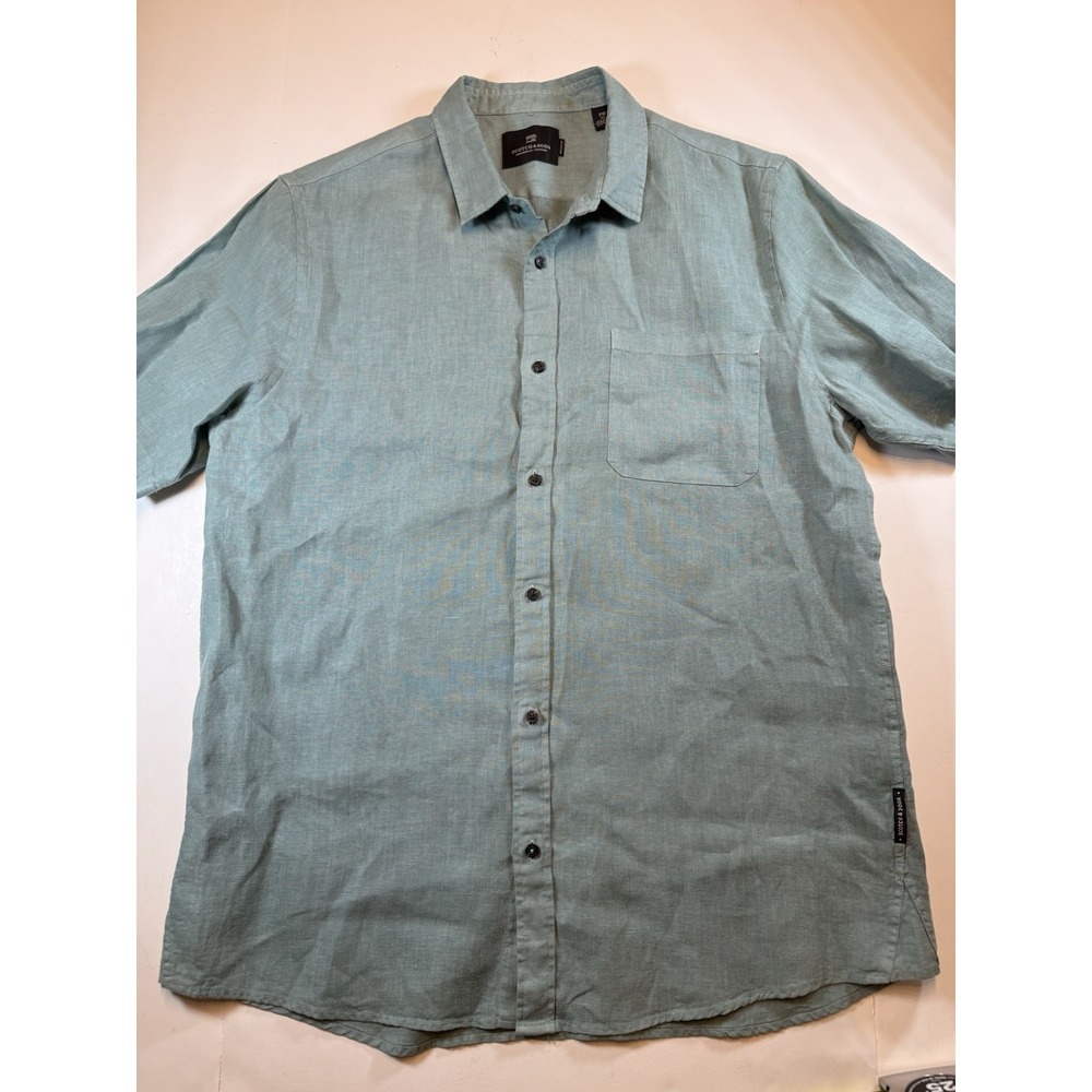 Scotch And Soda Amsterdam Couture Linen Shirt Men's XL Green Short Sleeve